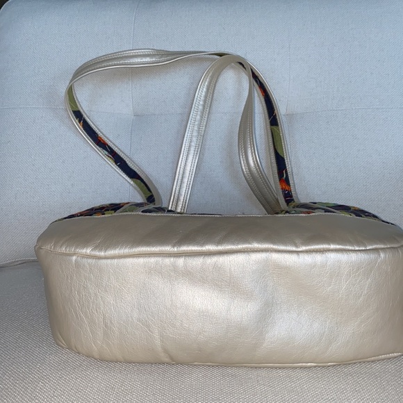 Handmade by Nancy O’Roarke Shoulder Handbag Purse Navy Colorful Leaf Gold Trim - Picture 2 of 11